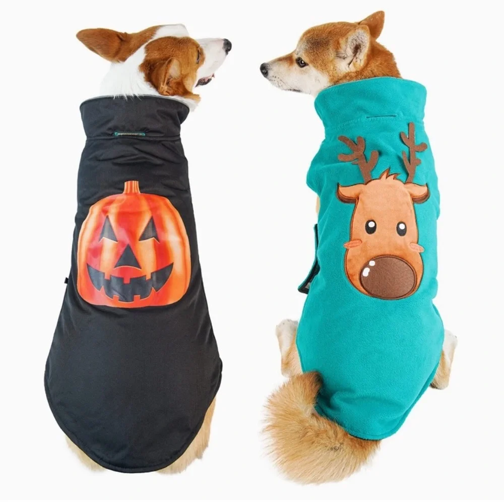 Reversible Waterproof Halloween / Christmas Dog Coat / Costume Holiday Vest